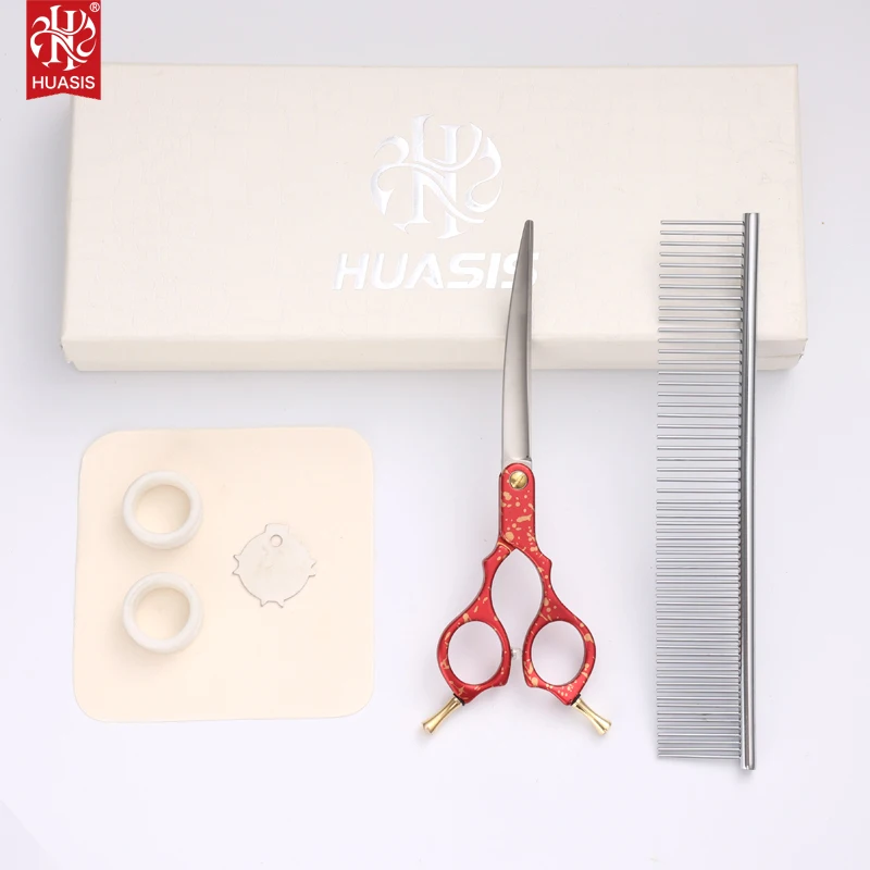 HUASIS HU57  Professional 6inch 6.5inch 7inch Dog Grooming Scissors Cuved Light Aluminum Handle JP440C Pets Accesories