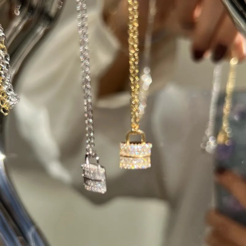 

S925 Silver Gold Plated Square Zircon Lock Pendant Necklace For Women Minimalist Elegant Geometric Layering Chain Jewelry Gift