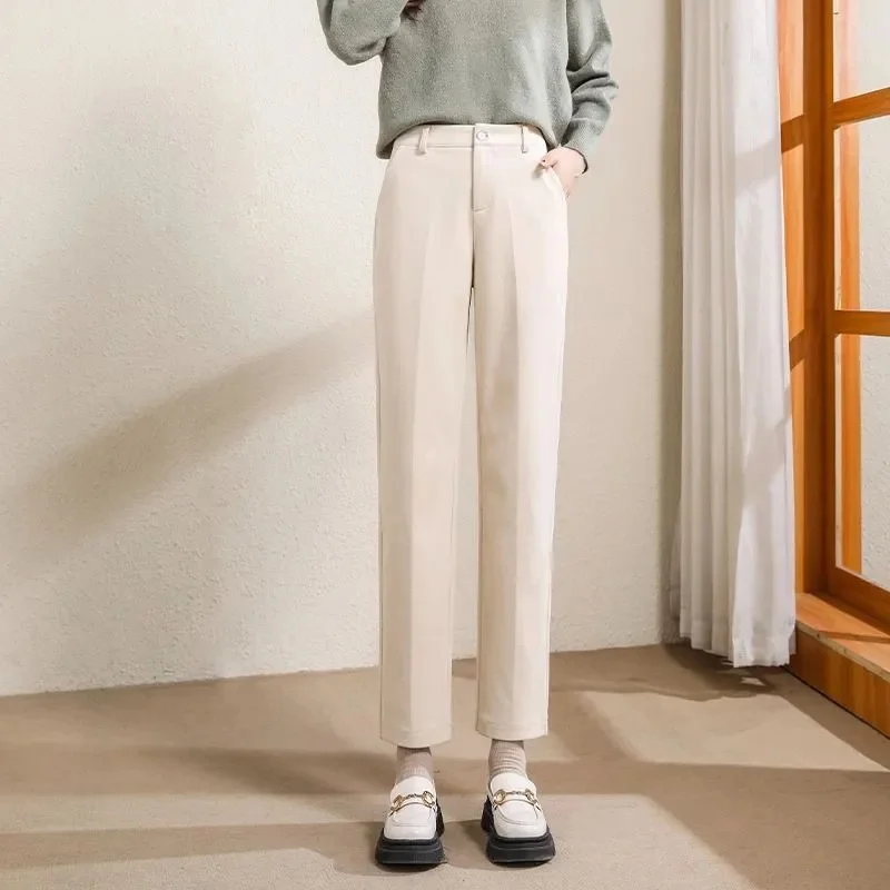 

Новые осенне-зимние женские классические однотонные шаровары, женские дизайнерские широкие брюки с высокой талией, женские универсальные свободные брюки