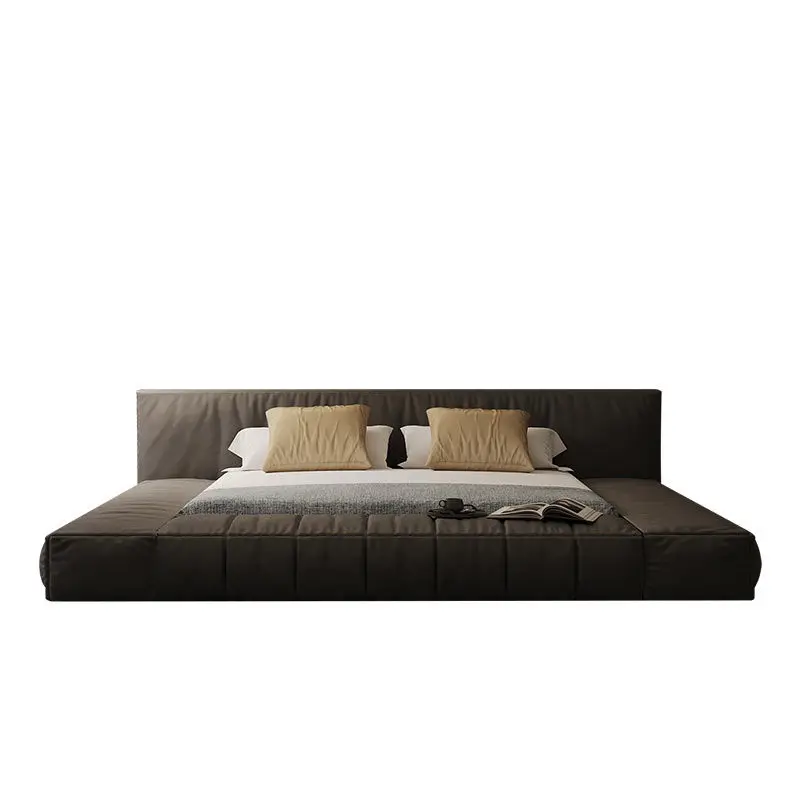 Modern minimalist fabric bed, Japanese tatami bed, floor-to-ceiling bed