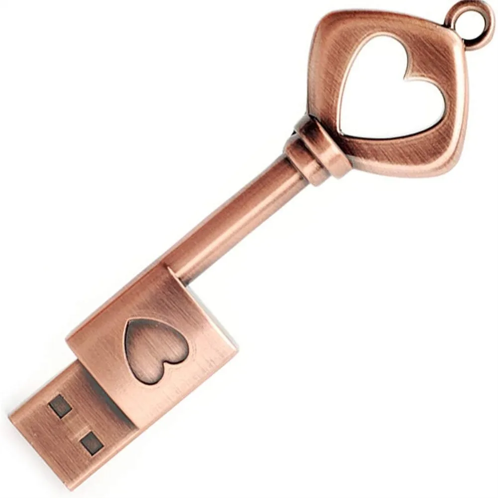 32GB USB 2.0 Flash Drive Retro Metal Love Heart Key Shaped Thumb Drive for Data Storage and Transfer