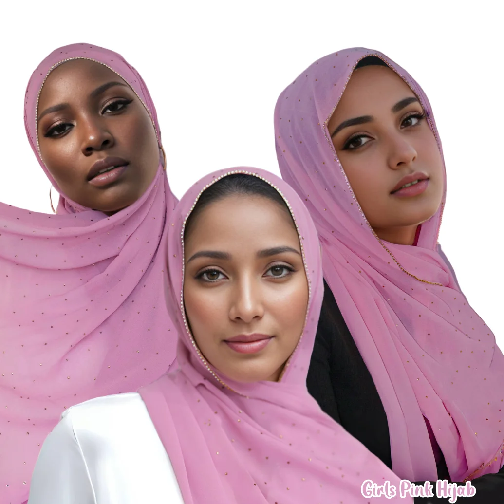 

Hot Sale Milan Crystal Chain Chiffon Hijab Scarves Fashion Stone Shawl Wraps Echarpe Muslim Foulard Diamond Girls Pink Scarf