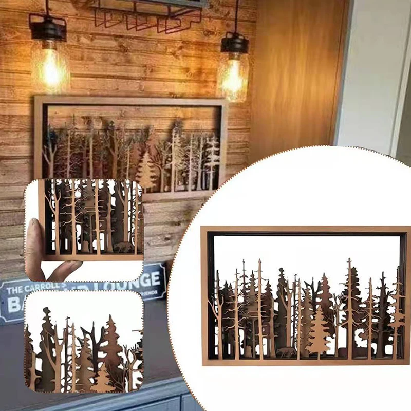 

Mysterious Forest Scene Wooden Art Decor Forest And Fox Wall Art Wall Hanging Frame Ornaments For Home Office Living Room Decor