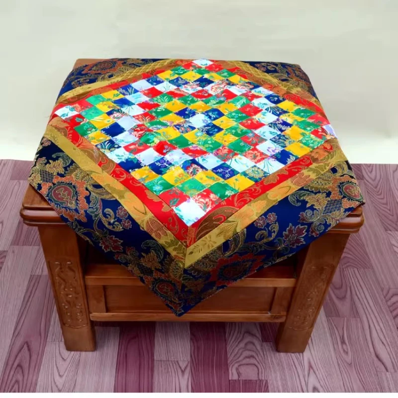 80cm Colorful Square Patchwork Checkered Tablecloth Xizang Ethnic-style Home Decoration Coffee Table Cover Desktop Decoration