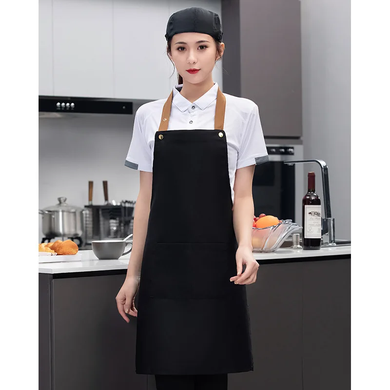 C810 Neck Hanging Canvas Apron Adult Bib Apron Pockets New Solid Color Kitchen Chef Waiter Waterproof and Oil-proof Apron