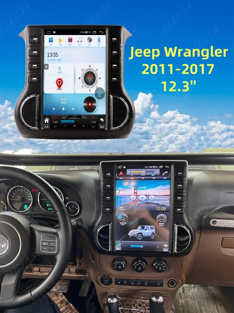 Radio Mobil Layar Vertikal Android 13 Untuk Jeep Wrangler 3 JK 2011-2017 Pemutar Multimedia Video Stereo GPS Navigasi Head Unit