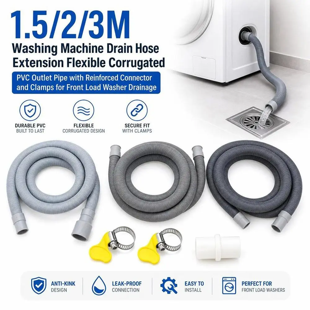 PVC Washing Machine Drain Hose Thickened Wall Leak Resistant Washer Drain Pipe Bendable Flexible Corrugated Drain Hose Extension