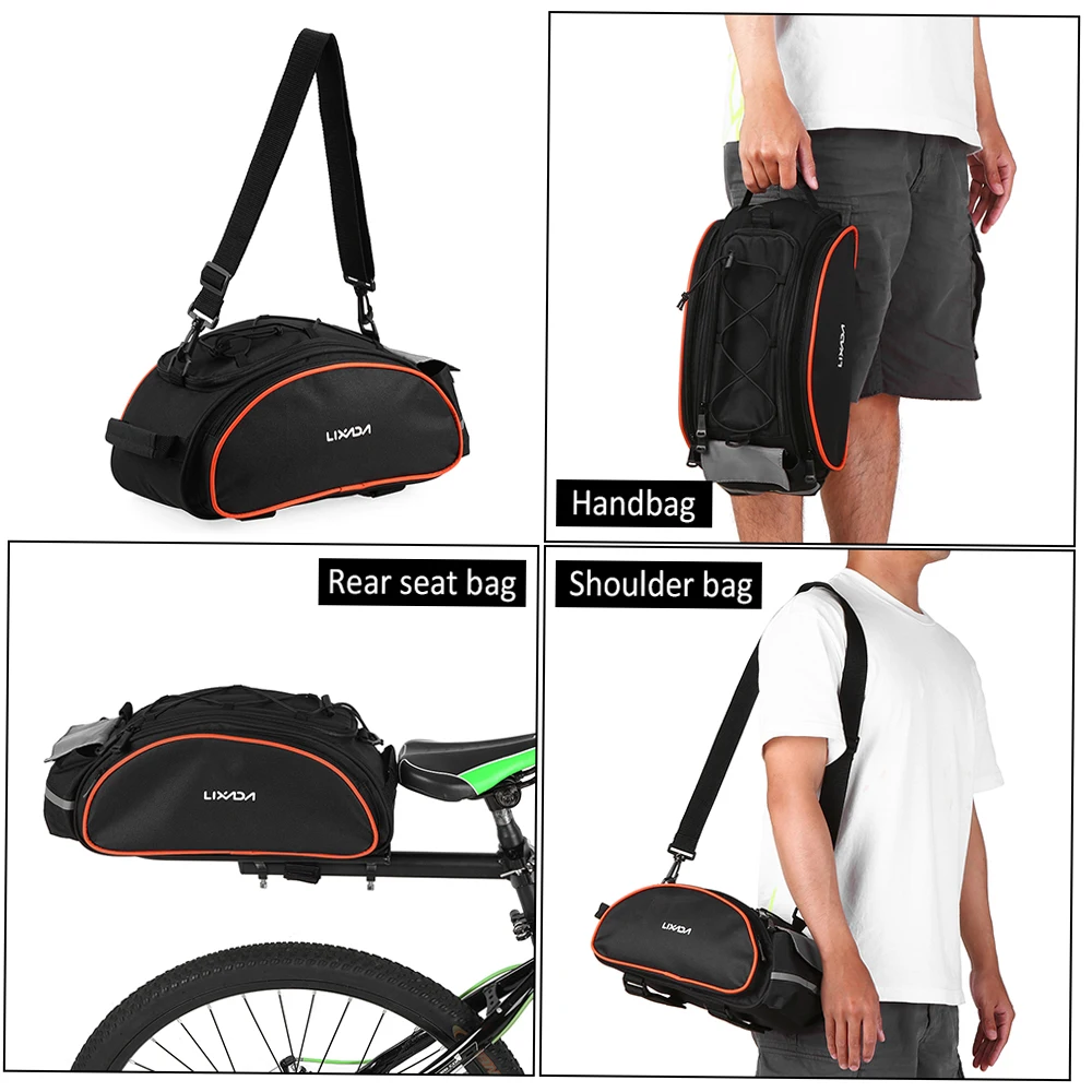 Lixada Bicycle Rear Seat Bag 13L Multifunctional Outdoor Cycling Rack Seat Bag Bike Rear Trunk Pannier Backseat Bag Handbag Bags