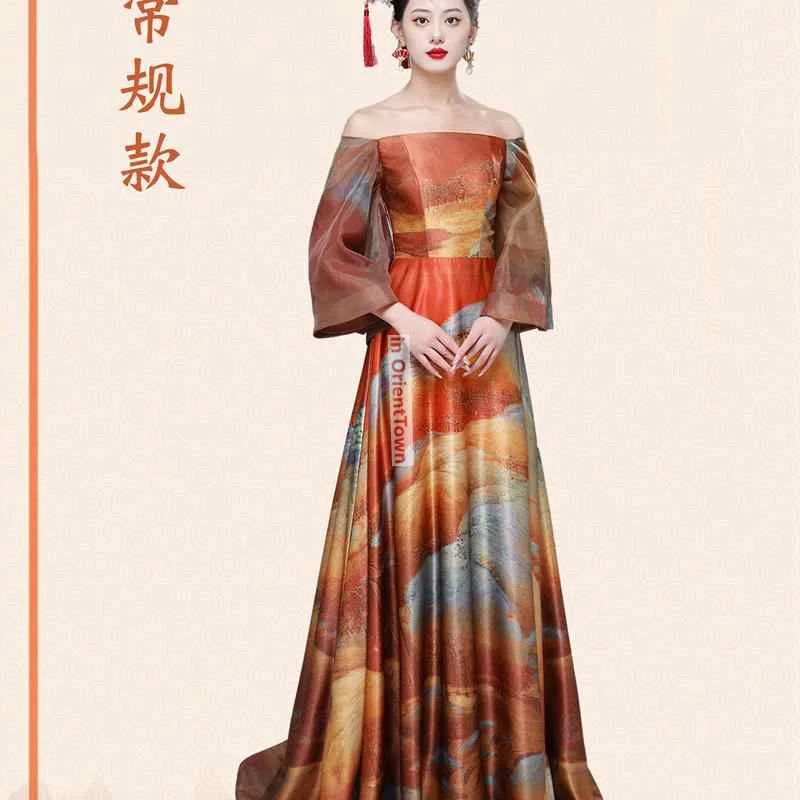 Asian Folk Music Performance Commercial Stage Attire Fashion Show Gown Dress Oriental Red Vintage Chinese Style Clothing TP055