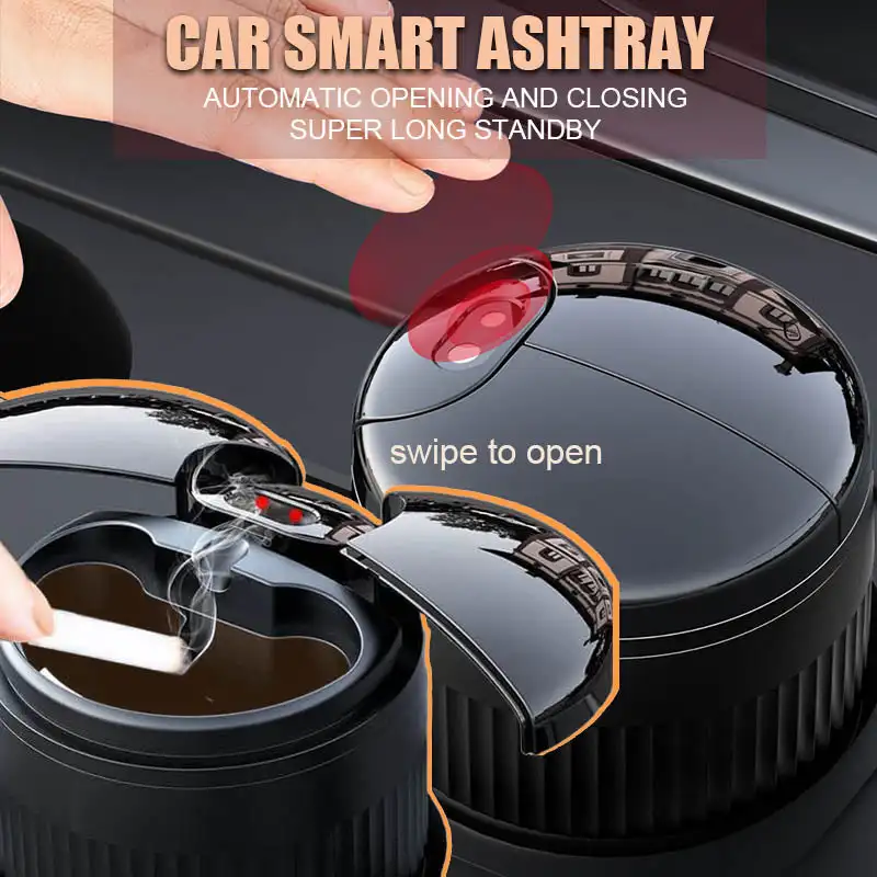 Car Smart Ashtray Infrade Sensor Opening and Closing Ashtray Swipe to Open Ash Tray With Lid Mini Car Trash Can USB Rechargeable