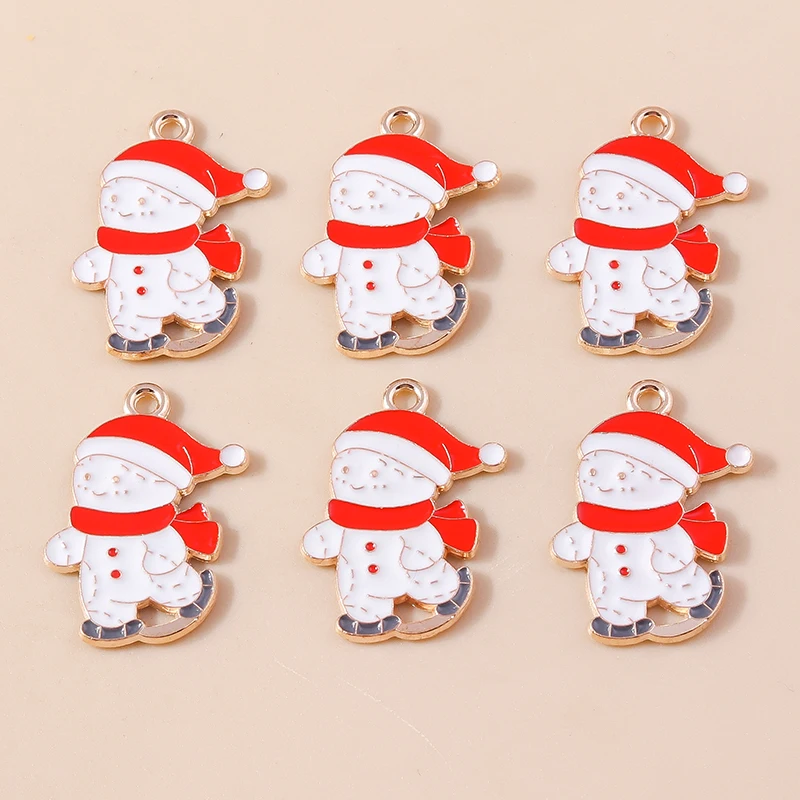 20 Stück 15x24mm Cartoon-Emaille-Weihnachts-Ski-Schneemann-Anhänger für Schmuckherstellung, Ohrringe, Anhänger, Halsketten, DIY-Bastelzubehör – Detail 2