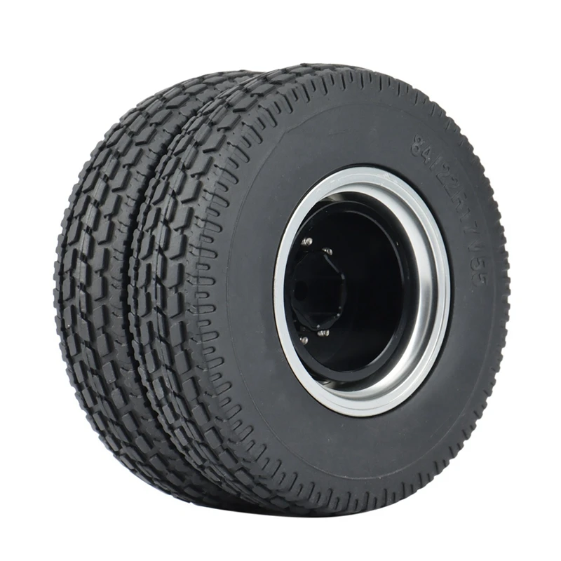 6PCS Metal Front & Rear Rubber Tire Wheel Tyres Complete Set For 1/14 Tamiya RC Trailer Tractor Truck Car