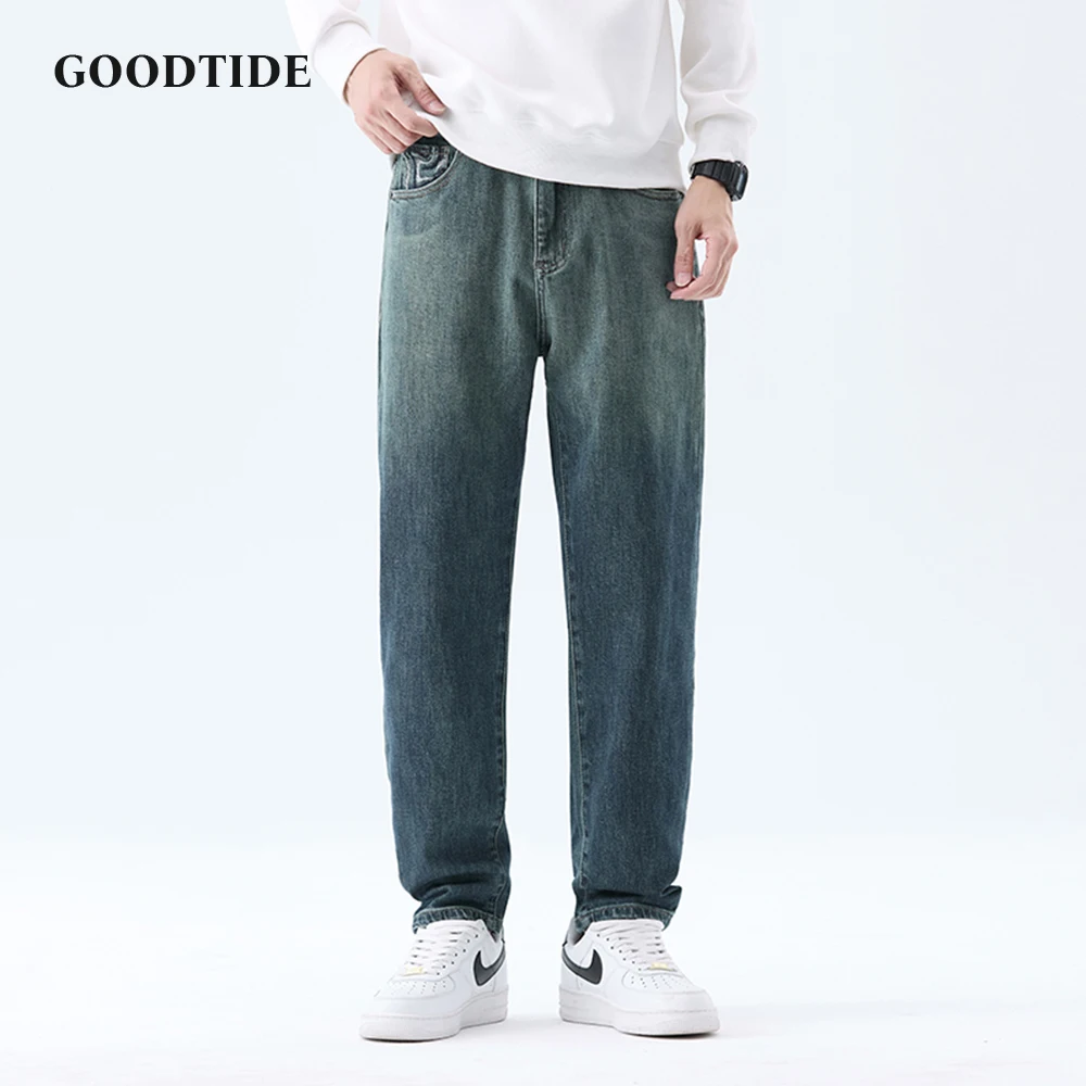 

Fashion Men's Gradient Embroidery Pattern Leg Jeans 2025 Four Seasons High Street Wide Leg Casual Drapey Teenage Men Trousers