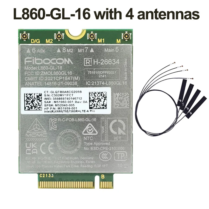 

Used LTE cat 16 L860-GL-16 4G modem 1 Gbps M.2 NGFF WWAN card LTE network Module 4 antennas For HP laptop