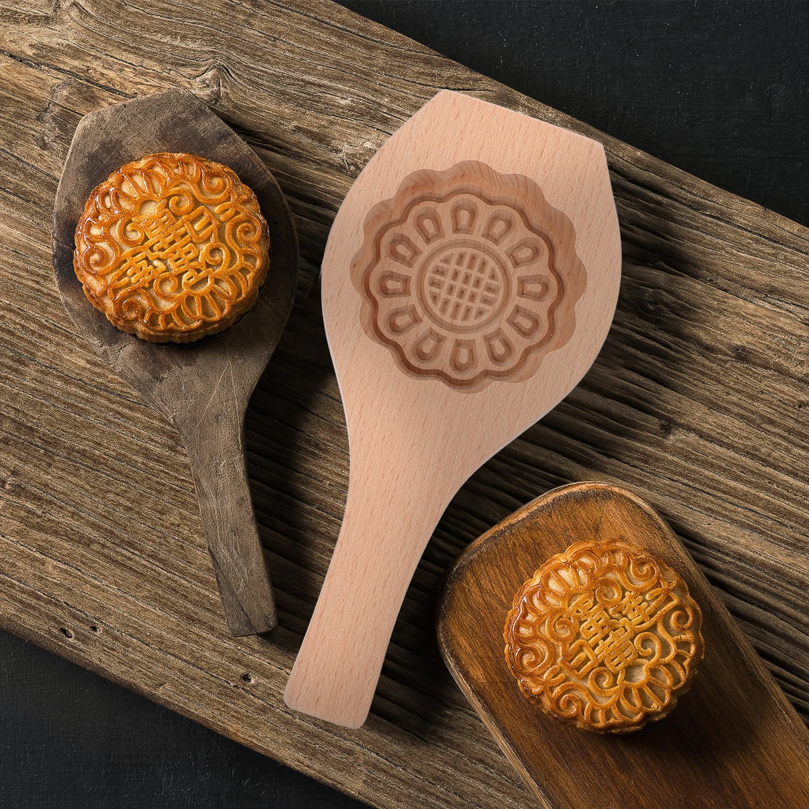 

1pc Wood Moon Cake Mold Baking Pastry Tool Eco-Friendly Easy Release Clean Exquisite Design For Diy Homemade Cookies Gift