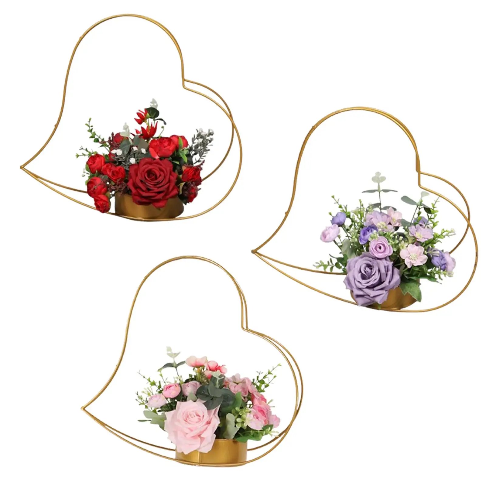 

Artificial Flower Basket Iron Art Basket Bouquet Flower Box Wedding Decor Tabletop Centerpiece for Anniversary