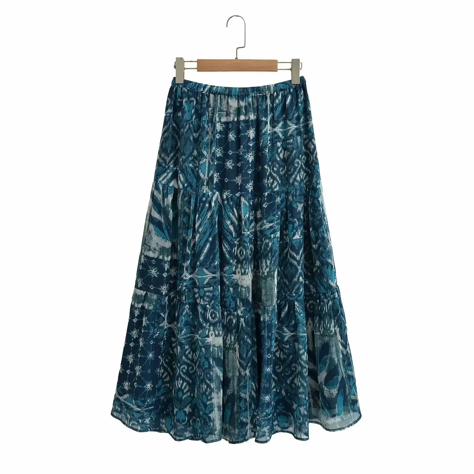 Fashionable Casual Metal Line Printed  Skirt for Women High Waist Polyester Street Style Business Scene Standard Fit Spri...