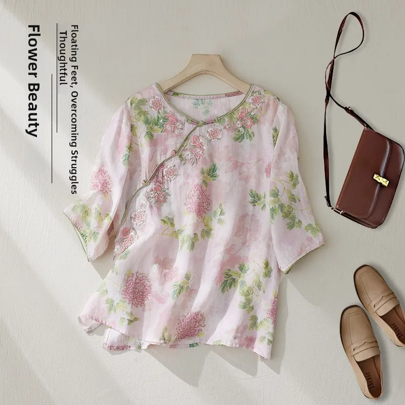 

Весна-Лето 2026 Новинка: Женская свободная рубашка с объемной вышивкой и пуговицами, в стиле оверсайз, для повседневной носки, с художественным дизайном