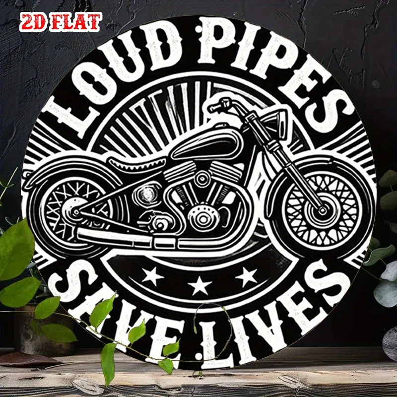 2D Flat Loud Pipes Save Lives Vintage Motorcycle Metal Sign Biker Garage Wall Art Decor for Home Cafe Bar