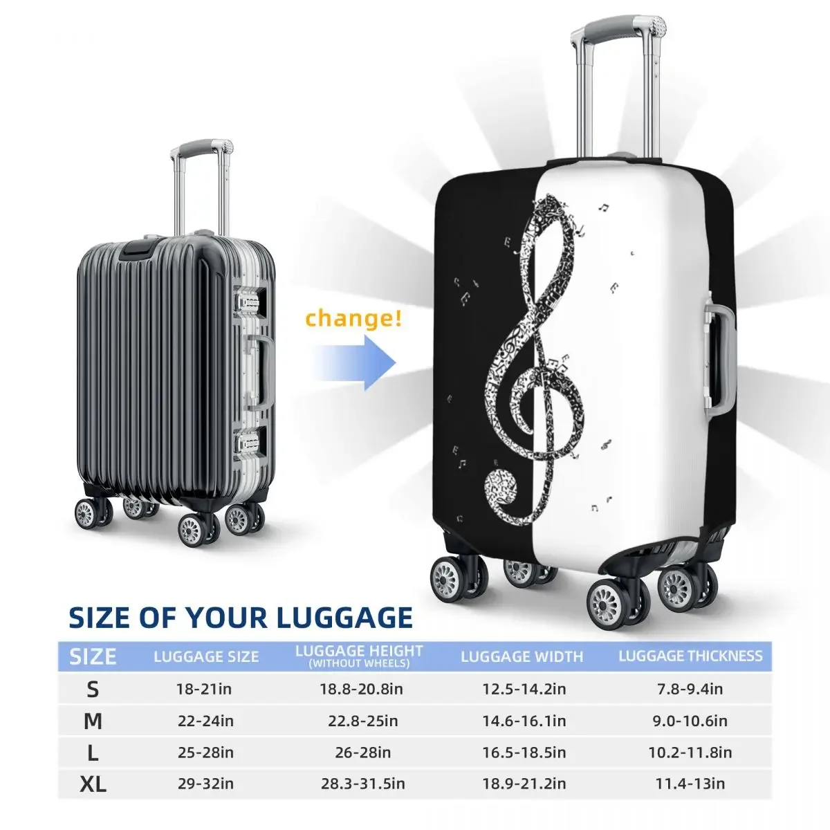 Custom Music Musical Notes Luggage Cover Protector Fashion Travel Suitcase Protective Cover for 18-32 Inch