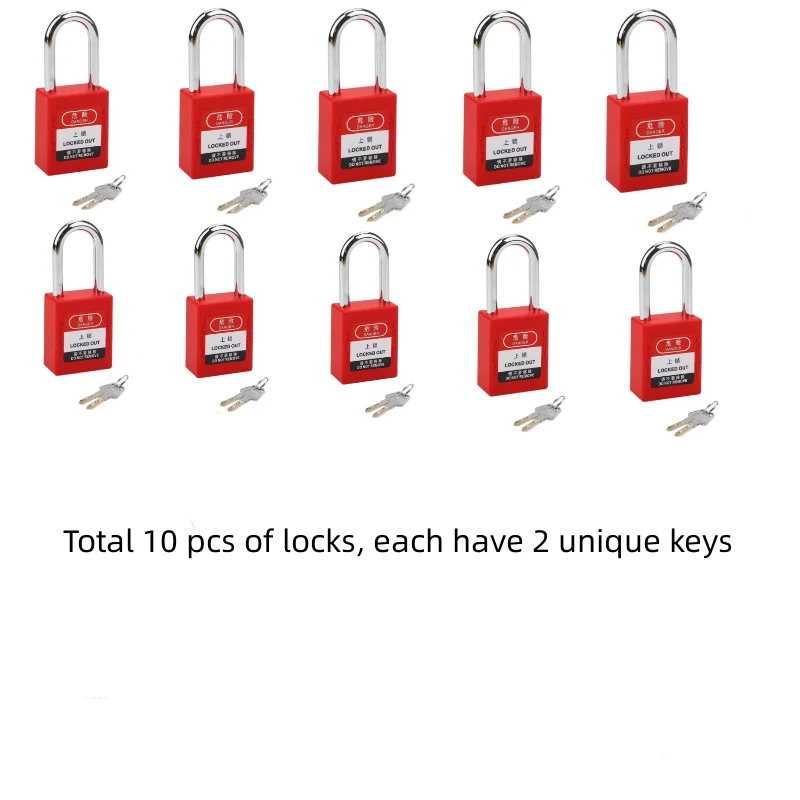 Luokelock 10-pieces 6*38MM Steel Shackle KD KA Dustproof Safety Padlocks with Master Key for Lockout Tagout