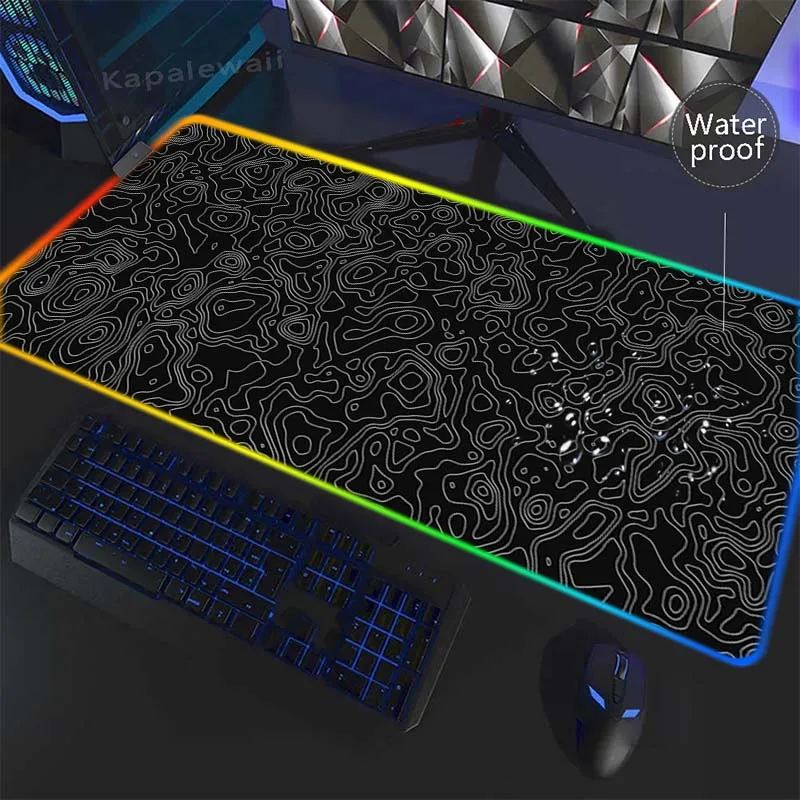 Alfombrilla de ratón impermeable con LED RGB, tapete de mesa para juegos en blanco y negro, 40x90cm, alfombrilla de ratón para ordenador portátil, alfombrilla de ratón suave de velocidad para teclado