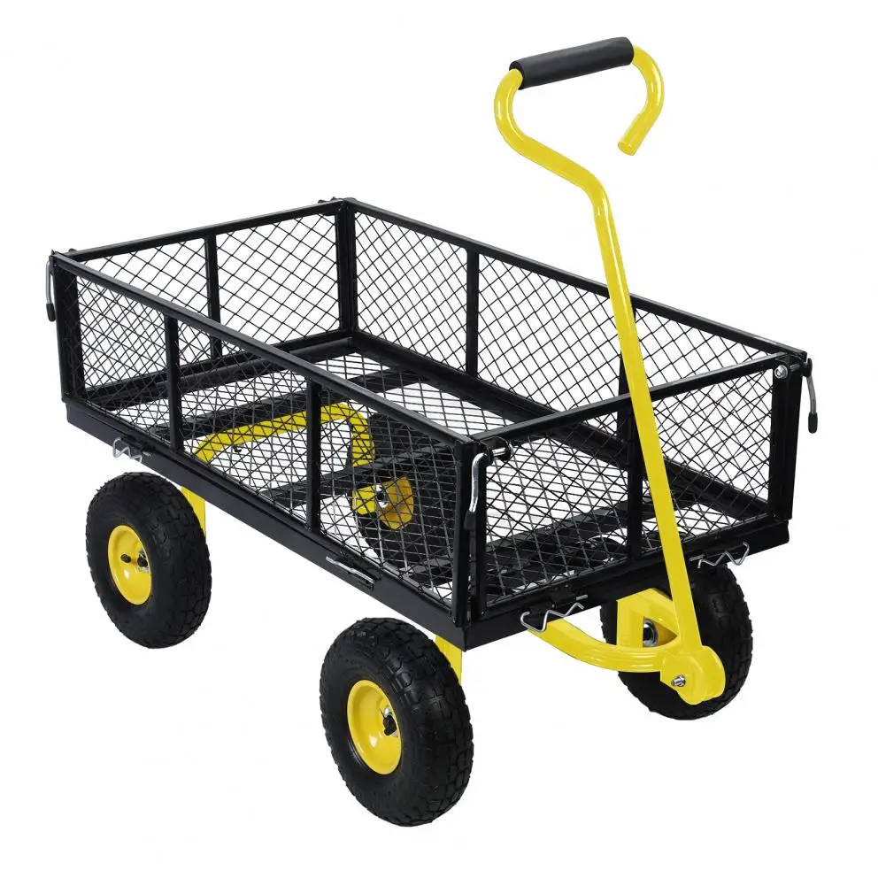 880lbs Capacity Garden Cart,  Heavy Duty Mesh Metal Utility Wagon with Flat-Free Tires,Removable Sides,Flexible Handle Yard Cart