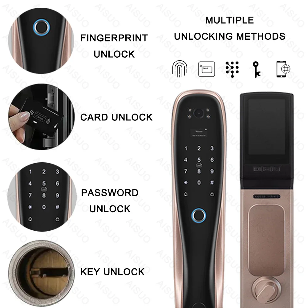 New Arrival WIFI App Fingerprint Door Bell Smart Door Lock Wifil Fingerprint Key Password Card Smart Door Lock With Camera