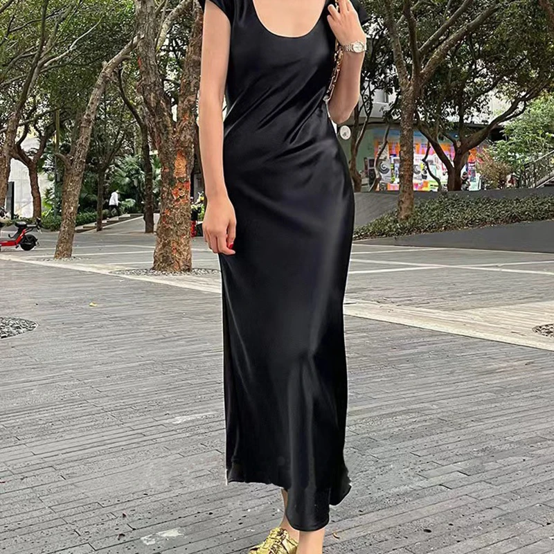 Summer Robe long Maxi Dress Fashion Elegant Women's Acetate Satin Dresses Sexy Sleeveless Party Dress