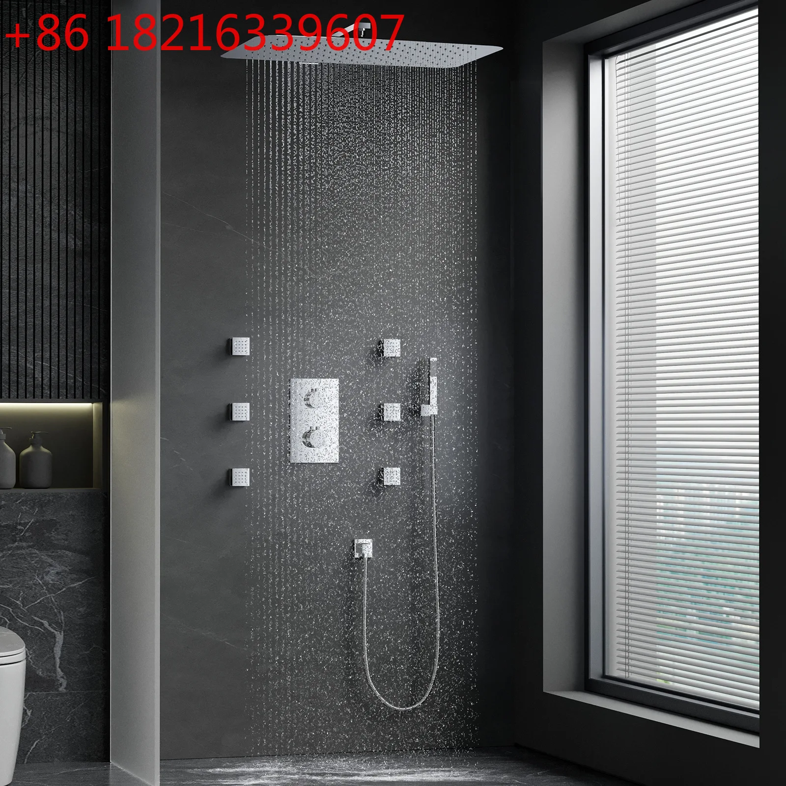Chrome-plated ultra-thin 550X350mm shower head bathroom thermostatic concealed shower set into the wall