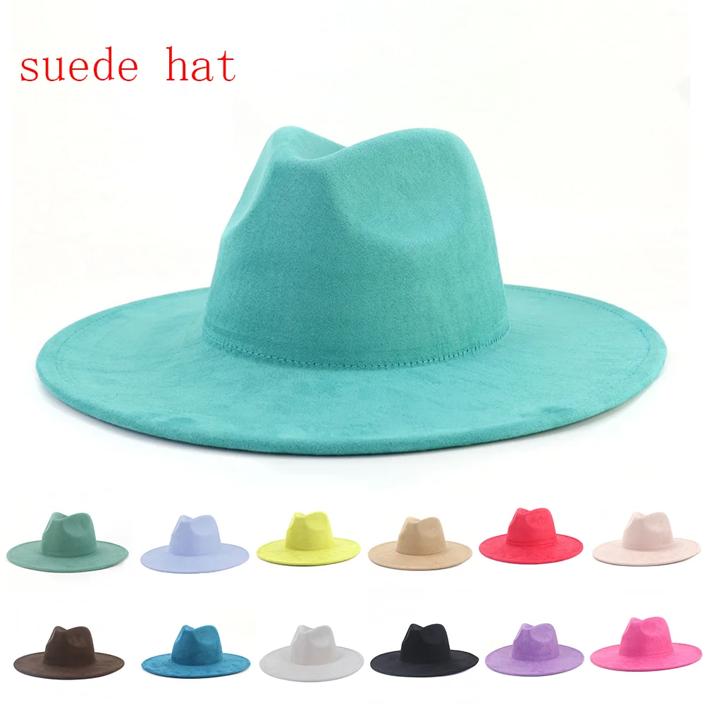 Fedora suede 2023 new peacock blue peach heart top 9.5cm brim men's and women's jazz hat British style sombrero hombre