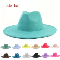 Fedora Wildleder 9,5 neue Pfau blau Pfirsich Herz Top cm Krempe Herren und Damen Jazz Hut britischen Stil Sombrero Hombre