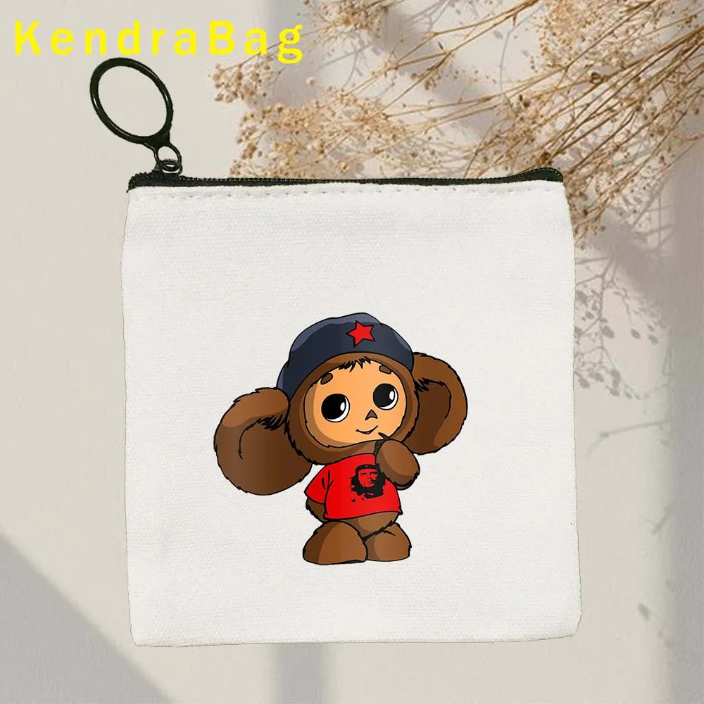 Cute Cheburashka Soviet Russian Cartoon Heroes Monkey Canvas Coin Purse Canvas Bag Key Bag Storage Bag Card Bag Coin Bag Wallet