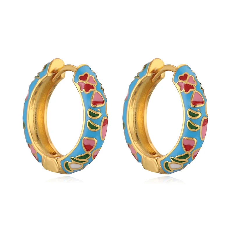 HECHENG, Colorful Flower Small Hoop Earrings Metal Enamel Flowers and Plants Circle Huggie Hoops Female Trendy Jewelry Gift