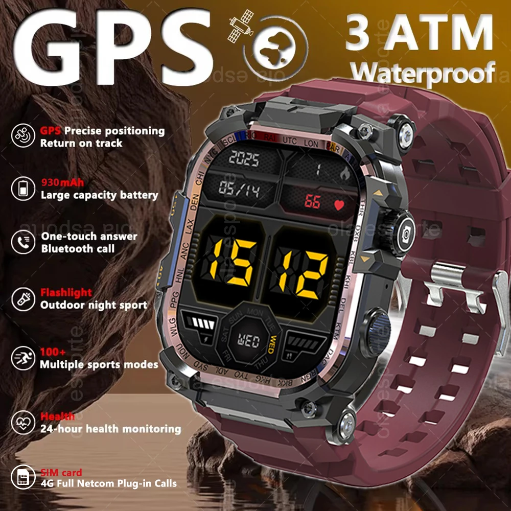 

Для Android Смарт-часы HD AMOLED Экран GPS Компас Трекер 4G SIM-вызов Смарт-часы Аккумулятор 930 мАч Водонепроницаемые мужские спортивные часы