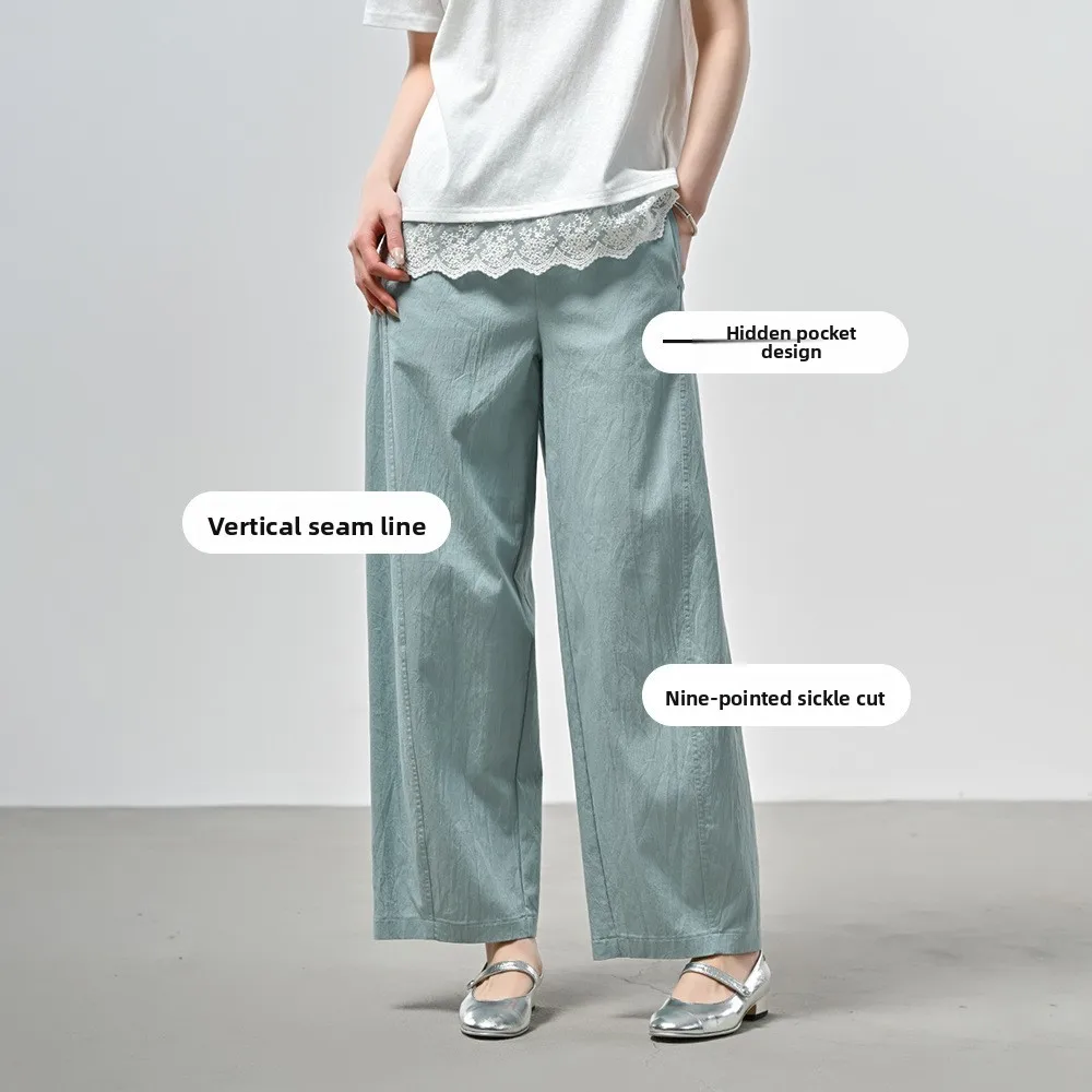 Jeans d'été en denim pour femmes, texture pliée, taille haute, faux silhouette, neuf points, pantalons décontractés amincissants, pour les déplacements, Sle Polyes...