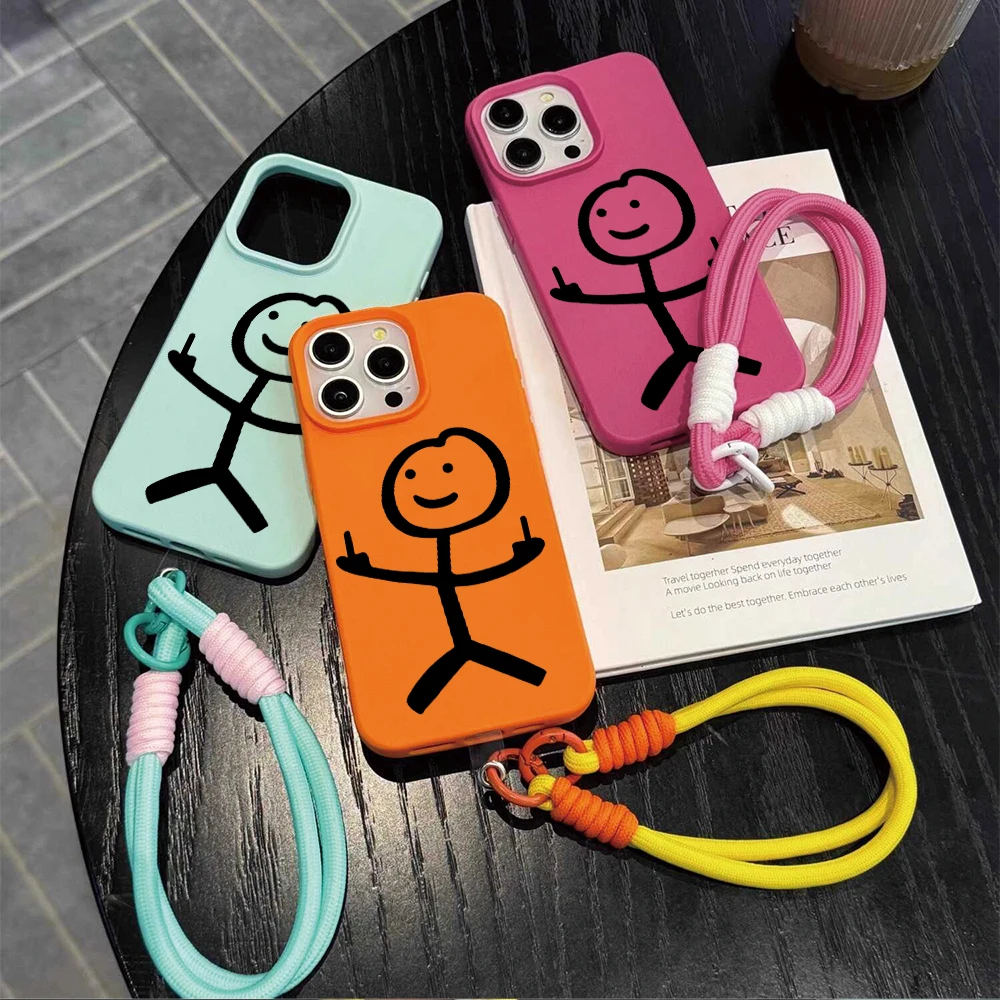 Phone Cases With Straps - Middle Finger Stickman Strap Rope Phone