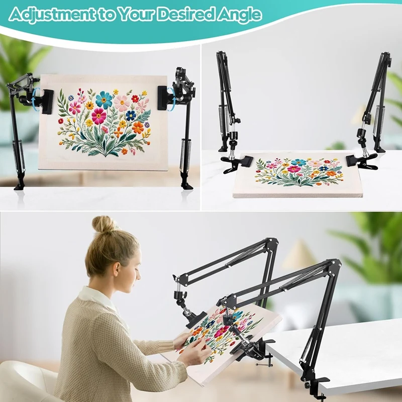 2Pc Adjustable Embroidery Hoop Holder Rotating Hoop Holder Folding For Embroidery Hoop,Needle Art Frame And Phone Holder