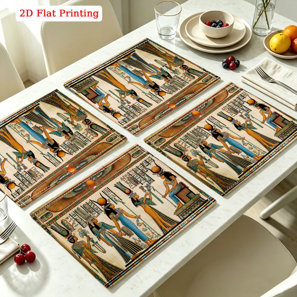 2Pcs Egyptian Style Placemat Multicolor Ancient Gods Hieroglyphs Table Mat Kitchen Dining Decor Heat Resistant Pad 30X40Cm