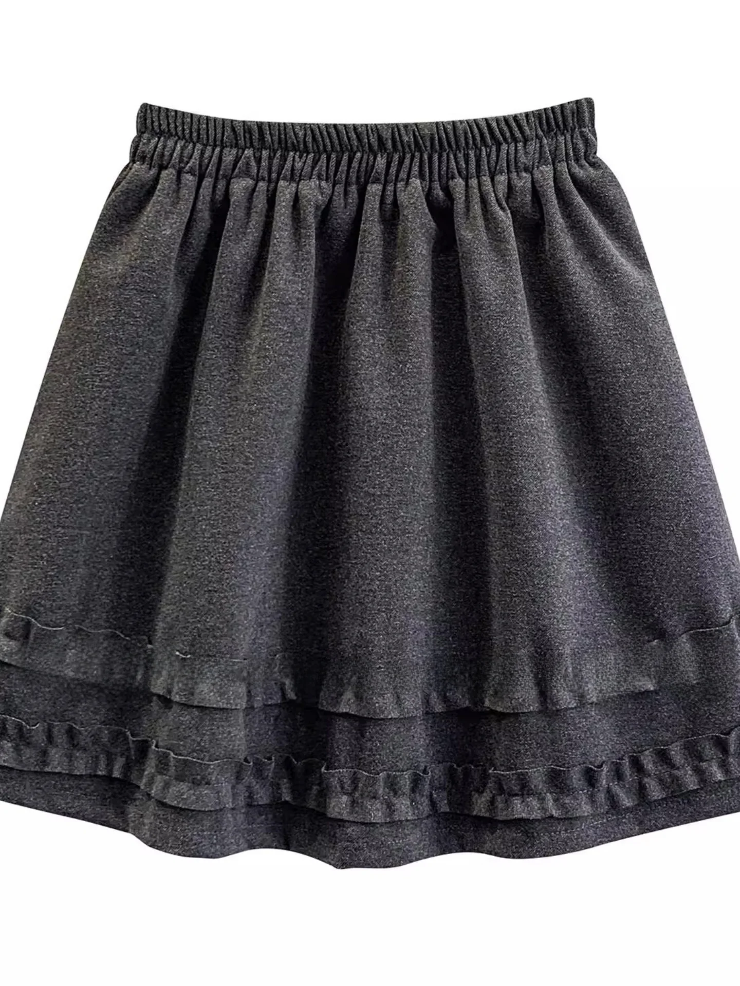 กระโปรงทรงพองเอวสูงสำหรับผู้หญิง ฤดูใบไม้ร่วง ฤดูหนาว ผ้าขนสัตว์หนา ดีไซน์ลายไม้ ไซส์พลัส สไตล์ลำลอง