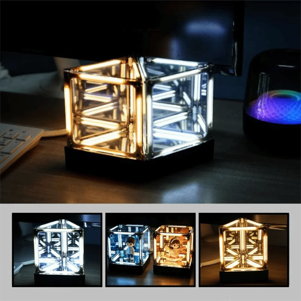 磁気浮上技術電子ゲームデスクトップライトled照明装飾品磁気浮上ハイパーキューブ4dナイトライト透明キューブ