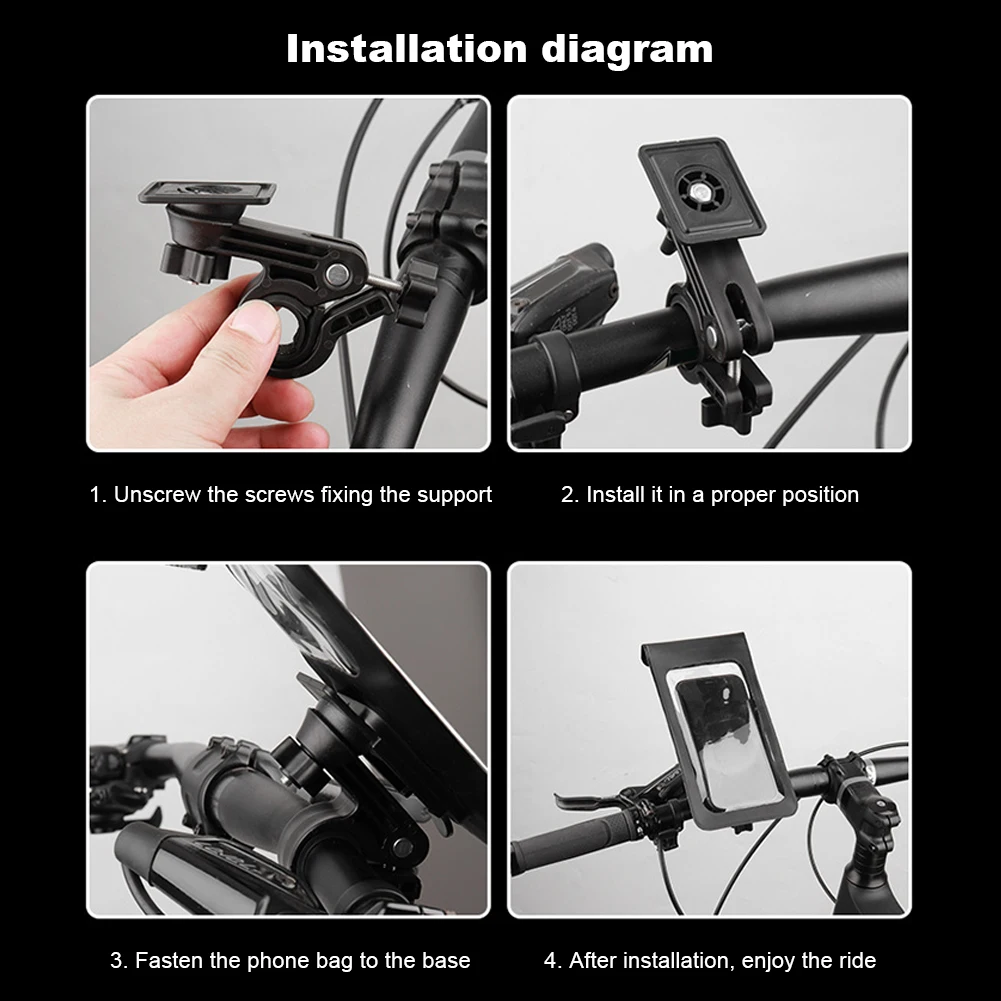 Waterproof Bicycle Phone Bag Stand 360°Rotation Bicycle Handlebar Holder Bag Bicycle Phone Holder Stand for 4.7-6.5 Inch Phone