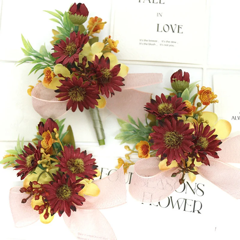 Hoa Hồng Đỏ Nhân Tạo Hoa Đảng Nhà Trang Trí Đám Cưới Người Đàn Ông Cưới Boutonniere Xòe Vòng Tay Hoa Mariage Phụ Kiện