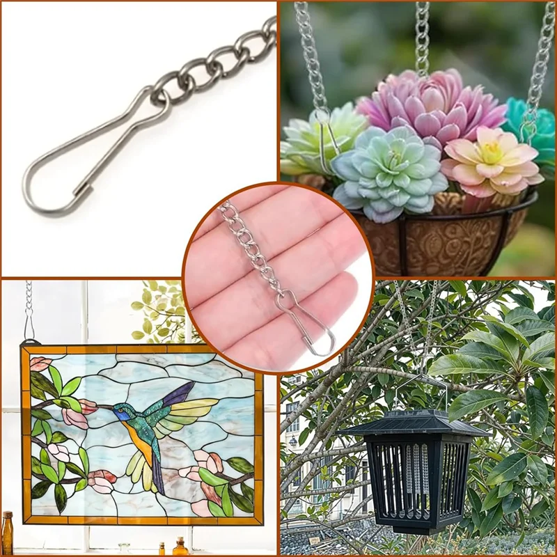 ABRS-Stained Glass Window Hanging Chain With Suction Cup Hooks, 4 Pcs 20 Inch Picture Hanging Chain Sunshine Catcher