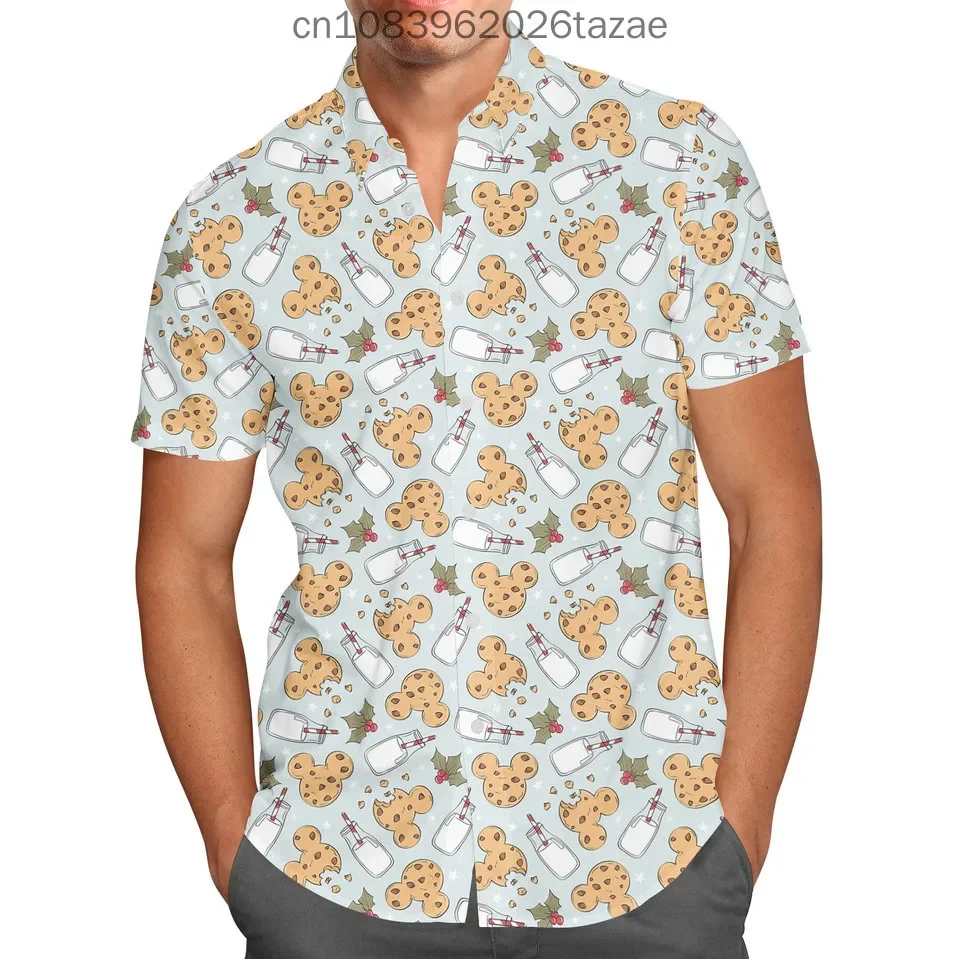 Disney Navidad Leche y Mickey Galletas Camisa hawaiana navideña