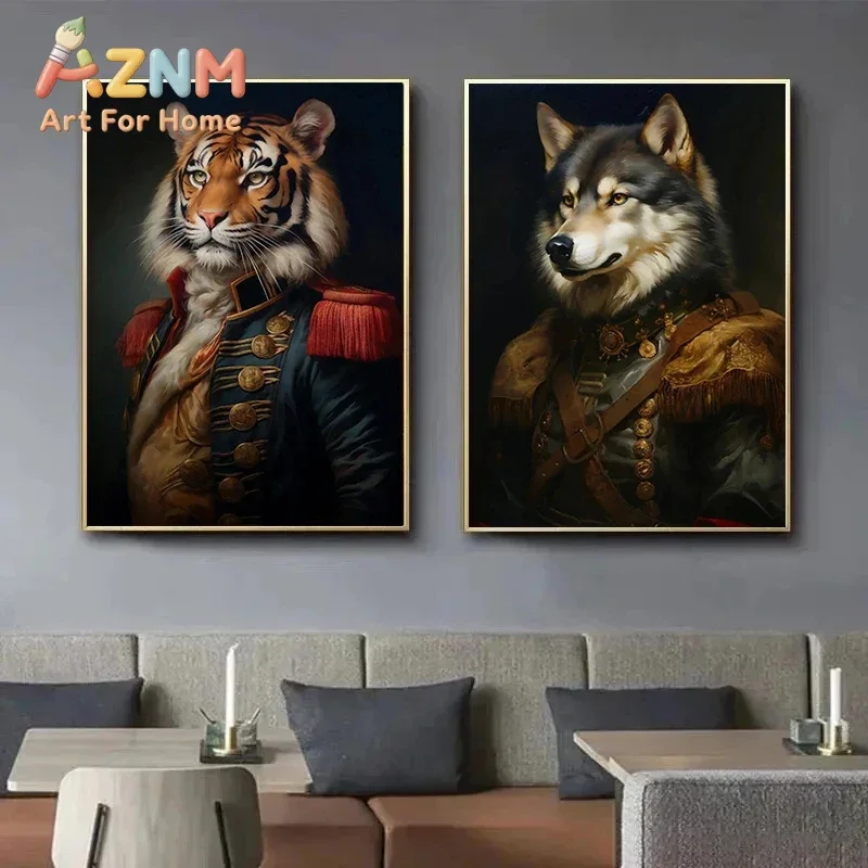 Vintage Palace Aristocrat Gorgeous Costume Animal Tiger Lion Deer Art Poster Canvas Paintings Wall Art Pictures Home Room Decor