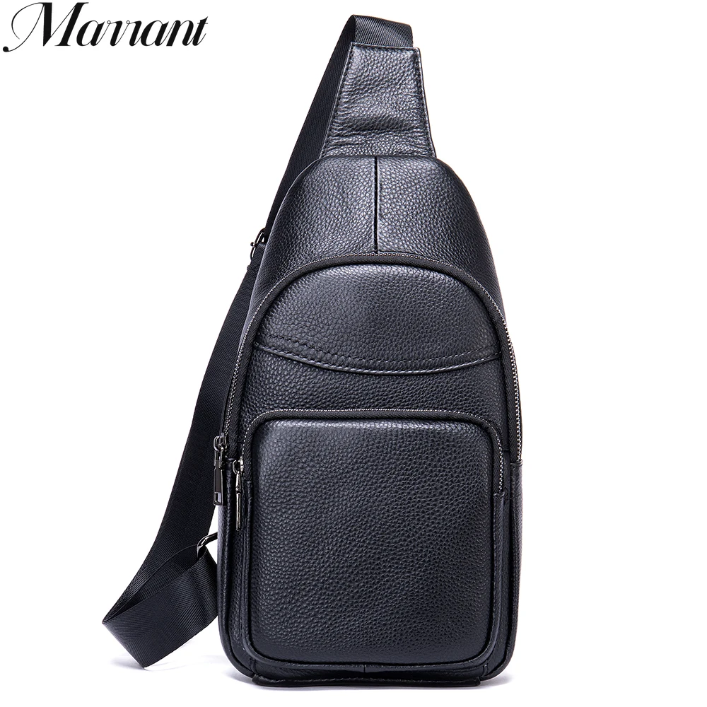 Marrant Cowhide Genuine Leather Sling Bag Men Chest Bag Casual Traveling Chest Pack Black Men\'s Shoulder Bags Designer