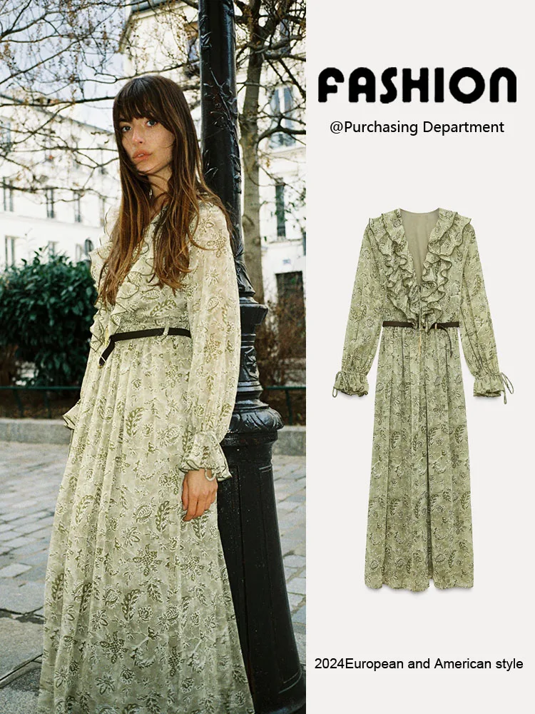 Robe longue Sve imprimée Dr Elely pour femmes, avec ceinture, taille haute, jupe trapèze, motif Floral, nouvelle collection printemps