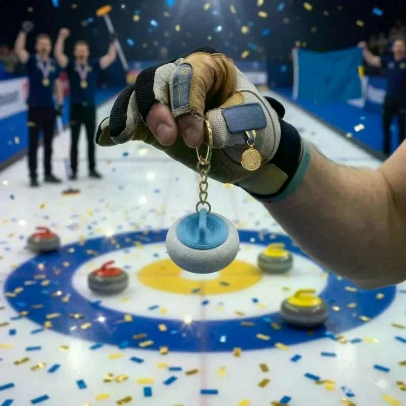 Mini Curling Keychain With Realistic Design And Durable Gold Key Ring Perfect For Curling Fans Souvenir Gift