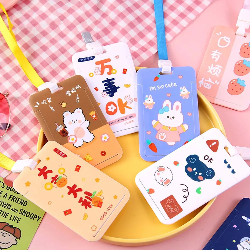 Sliding Cover Name Tags Bank Credit Card Card Bag Badge Case Card Holder with rope Card Protective Cover ID Badge Holder